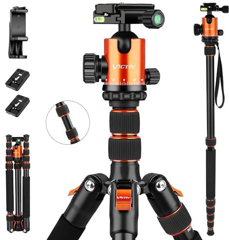 VICTIV 203 cm Kamera Stativ für Canon Nikon Sony Spiegelreflexkamera aus Aluminium, Reisestativ Fotostativ mit Kugelkopf Schnellwechselplatte und Stativtasche, belastbar bis 15,4 kg