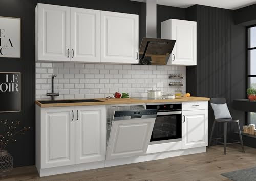 Landhaus Küche Stilo Weiß 250 cm Küchenzeile Küchenblock Einbauküche erweiterbar