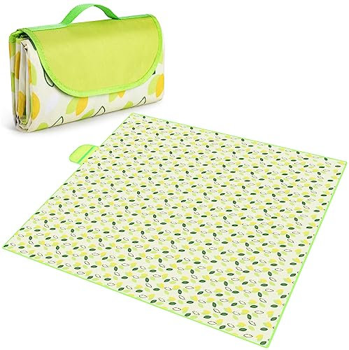 Larkumio Picknickdecke Wasserdicht 200x200, Picnic Blanket Isoliert Groß Picknick Decke Outdoor Waschbar Picnic Mat Stranddecke Sandfrei mit Griff für Camping Wandern Park Strand, Blatt