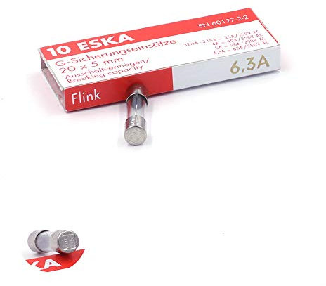 Fusible rapide (F) en verre 6.3A/250VAC 5x20mm (Boite de 10 Fusibles)