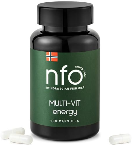 NFO MULTI-VIT ENERGY [180 Hardgel Kapseln] Natürlicher hochdosierter Komplex aus Norwegen Alle Vitamine und Mineralien in unseren Multivitaminen sind für maximale Synergie ausgewogen, Aus Norwegen