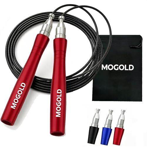 Mogold Cuerda de saltar de velocidad para fitness, hombres y mujeres, diseño de autobloqueo para un ajuste rápido, giro de 360 grados, cuerda de saltar Crossfit para la mejor experiencia de