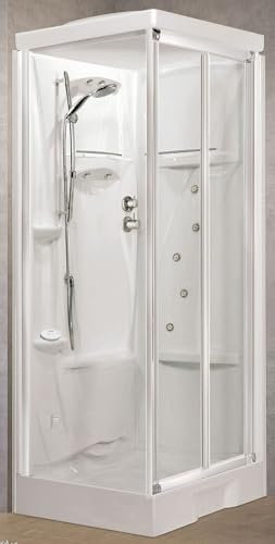 Novellini New Holiday SF Hammam 100x80 cm Cabina Doccia Multifunzione Apertura Soffietto Miscelatore Termostatico Vetro Trasparente Profilo Bianco Reversibile Idromassaggio Sauna Asta Altezza 225,5cm