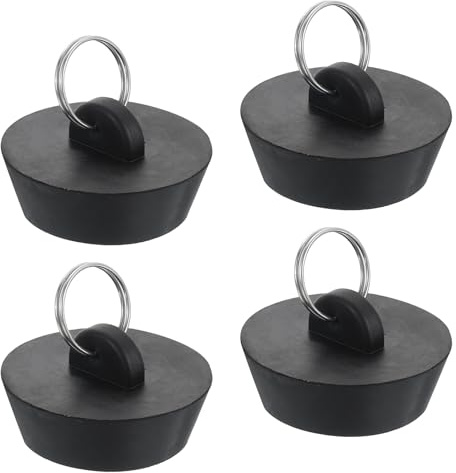uxcell 4pcs Rubber Drain Stopper with Hanging Ring, Bathtub Drain Plug Fits 1-1/2 Inch to 1-3/4 Inch, Rubber Sink Stopper Drain Plug for Bathtub, Kitchen and Bathroom, Black