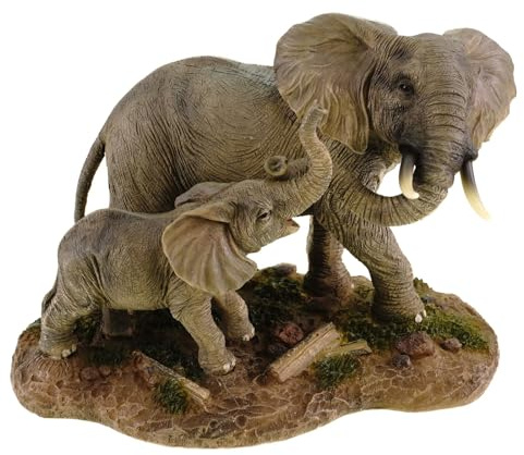 Kremers Schatzkiste Figura decorativa de elefante mamá con niño 16 cm para escena africana de pie