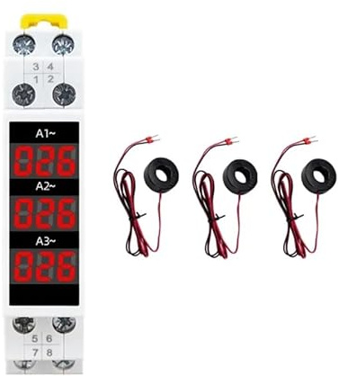 Elqubkan AmperíMetro TrifáSico de Montaje en Carril Din, Minimedidor de Corriente Modular, Indicador de Calibre, Pantalla Digital LED, AmperíMetro Detector