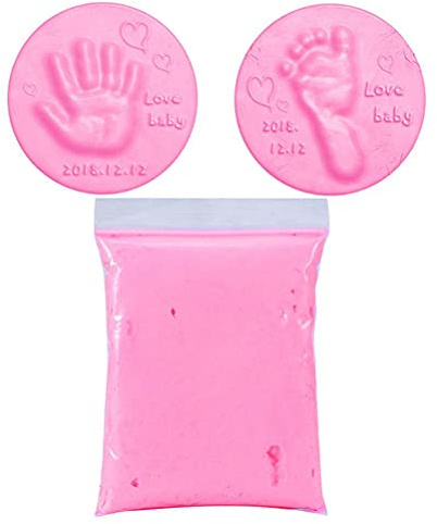 Baby handavtryck, fotavtryck, minnessak, gör-det-själv, babyvård, handfot, stämpelkudde, handavtryck, mjuk lera, fluffig skumtillbehör, barn (rosa)