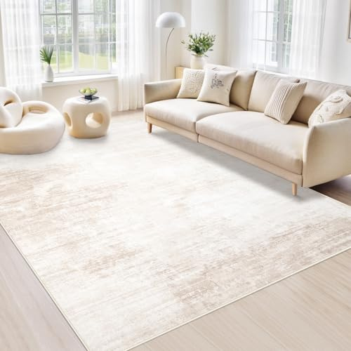 Area Rugs 5x7 Living Room: Washable Rug Modern Abstract Large Rug Soft Non Slip Neutral Rugs Stain Resistant Indoor Carpet for Bedroom Kitchen Dining Room Table Nursery Home Office Rugs(Beige,5'x7')