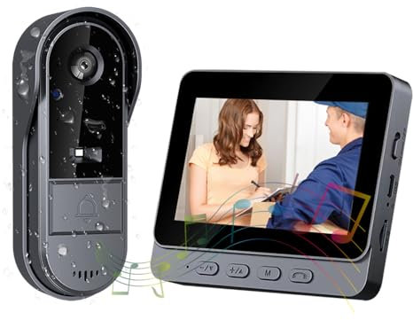 1080P Sonnette Sans Fil Exterieur Etanche avec écran IPS de 4.3 Visiophone Sans Fil IP65 étanche Sonnette Sans Fil Avec Camera Caméra HD 170° Interphone Vision Nocturne Infrarouge Audio Bidirectionnel