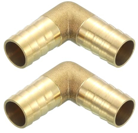 uxcell 2 Pcs Brass Hose Barb Fitting L Right Angle Elbow Connector Coupler, 5/8 ID Brass Fitting Air Hose Fittings for Connecting Water Fuel Air, Oil Hoses