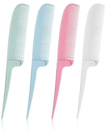 Ouligay 4 Stück Feiner Haarkamm Stielkamm Friseur Klappbar Nadelstielkamm mit Langem Haar Styling Kamm Stiel Spitzschwanzkamm Rat Tail Comb für Frauen und Mann