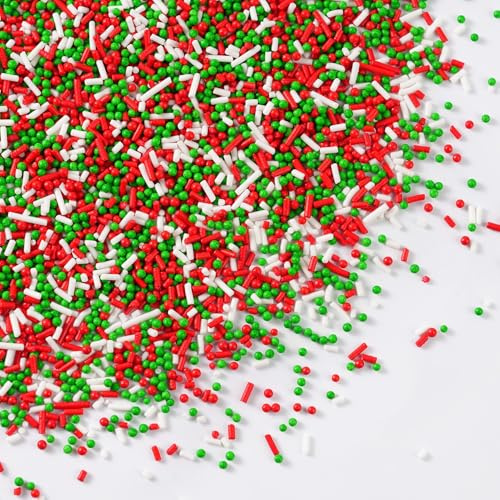 Décors Sucrés Noël 130 g - Rouge, vert et blanc Perles comestibles Décorations en Sucre pour Gâteaux, Bûches, Cupcakes