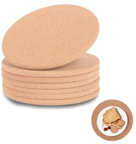 Gykutix 6 Piezas Salvamanteles de Corcho, Salvamanteles Redondo de 19 cm, 1 cm de Grosor, Resistente al Calor, Corcho Natural para Ollas, Plantas, Vasos, Floreros y Cuencos
