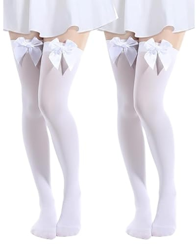 FrostyFlair Overknees Calze Donne, 2 Paia di Calze Alte per Donne, Calze Sexy con Fiocchi, Calze Sopra il Ginocchio per Halloween e Costumi