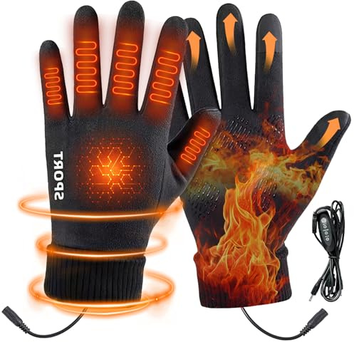 Yiijode Gants chauffants électriques pour homme et femme avec 3 niveaux de chauffage, écran tactile, gants chauffants pour l'escalade, la randonnée, le cyclisme, le camping (noir)