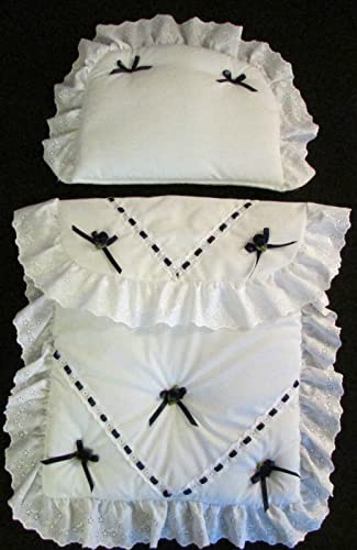Bedding Set for Silver Cross Dolls Prams, Compatible with Oberon and Chatsworth Models (Navy Flower)