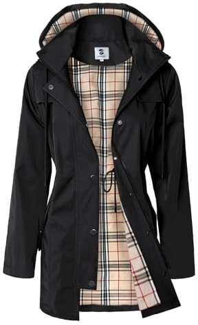 SaphiRose Women's Long Hooded Rain Jacket Outdoor Raincoat Windbreaker(Black,Small)