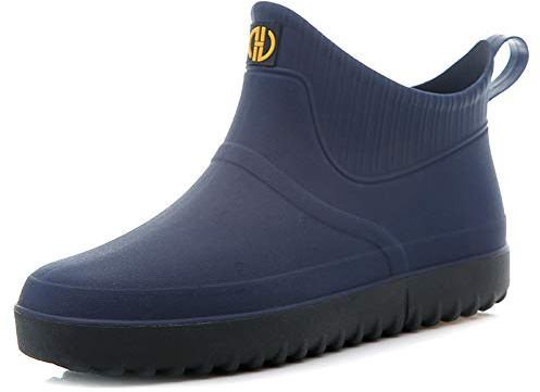 Rojeam Mens Rain Boots Waterproof Chelsea Booties Outdoor Gardening Shoes Ankle Rain Shoes, Navy Blue, 8 UK