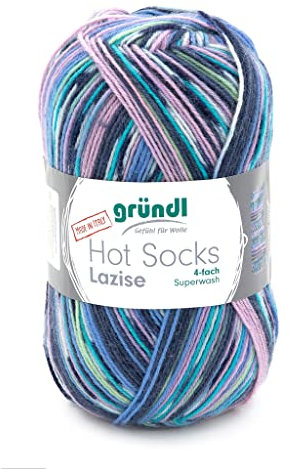 Gründl Hot Socks Lazise,6-fach Sockenwolle,75% Schurwolle/25% Polyamid, 150 g Knäuel, zum Stricken und Häkeln, (Farbe: 1)