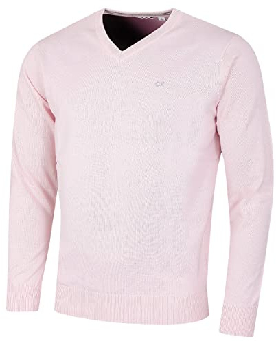 Calvin Klein Herren V-Ausschnitt Soft Cotton Pullover - Rosa - L