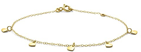 OROVI Damen Goldschmuck, Gold Armband mit Herze, hängende Herzchen, 9 Karat (375) Gelbgold