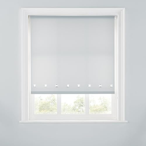 Trimmable Square Eyelet Roller Blind - 4FT - GREY - 120cm(W) x170cm(L) | Polyester Light-Filtering Roller Blind, Trim-To-Size for a Custom Fit, Brackets Inc, Ideal for Bedrooms, Kitchens & Lounges