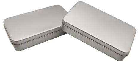 WESTKAIBA Slivery Lot de 2 boîtes de rangement en tôle avec couvercle, couvercle à charnière, boîte de rangement portable avec couvercle, 5,90 x 3,54 x 1,18 pouces, pour