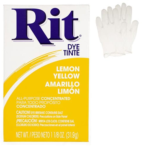 Tinte en polvo concentrado multiusos con guantes de plástico para ropa, decoración y manualidades, color amarillo limón (paquete de 1)