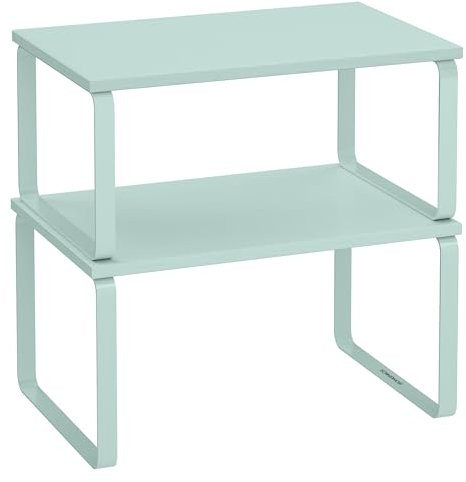 SONGMICS Gewürzregal, 2er Set Küchen-Organizer, Küchenregal, Schrank-Organizer Küche, erweiterbar, kleines Regal, stapelbar, Metall und Holzwerkstoff, mondlichtgrün KCS002C01