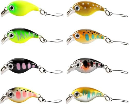8 Stück Forellenköder,Wobbler Angelköder,Wobbler Crankbaits mit Haken, Forellen Wobbler Set, Für Salzwasser Süßwasser Forelle Barsch Lachs Angeln Meeresangeln Und Angeln Im See