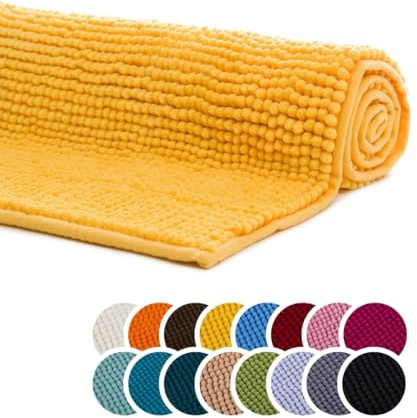 liebling Badematte, Badezimmerteppich rutschfest, Badteppich, Badvorleger, Duschvorleger, Badezimmermatte 70 x 120 cm, WC Deko, waschbar, Gelb, Serie Chile