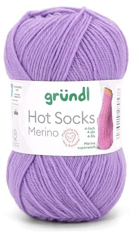 Gründl Hot Socks Merino, Sockenwolle lila hell mit Merinowolle, Strumpfwolle 4-fädig 50g / 200m, Sockengarn 4fädig uni einfarbig (03 flieder)