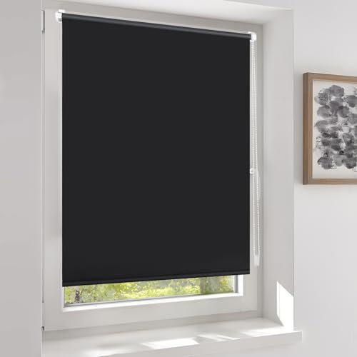Sekey Verdunklungsrollo ohne Bohren Klemmfix Doppelseitig gleichfarbig Freihängendes Seitenzugrollo effektiver Sonnenschutz und Sichtschutz Rollo Verdunkelung 40x130cm Schwarz