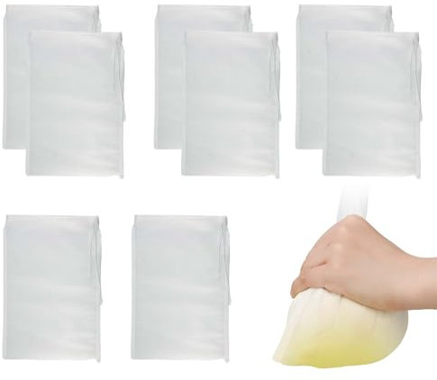 8 Pcs Strainer Bags for Juicing, Juice Strainer Cloth, Drawstring Sieve Cheesecloth, Reusable Micron Mesh Filter for Juice, Wine, Homebrew, Brewing Hop, Almond, Oat Milk and Soy(300 Mesh)