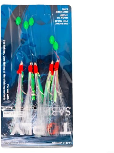 3 Packs Sabiki Mackerel Feathers Rigs - 15 Hooks Sea Fishing Lures with Luminous Beads, Saltwater Feather Rigs for Mackerel, Bass, Pollock, Cod & Herring Fishing Accessories