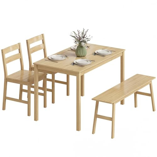 HOMCOM Ensemble de Salle à Manger en Bambou 4 Places Moderne Bois Naturel
