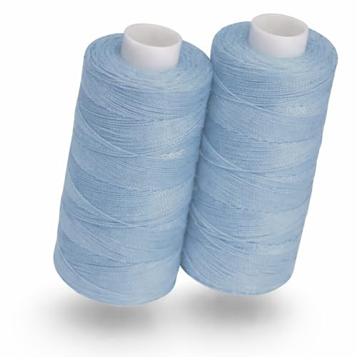 Lialina Jeanstråd för symaskin [2 x 150 m] – Oeko-Tex – Set extra stark jeanstråd nr. 36 (himmelsblå)