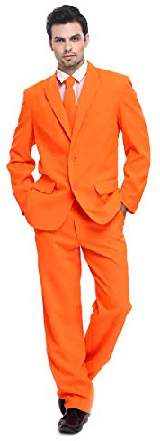 U LOOK UGLY TODAY Herrkostym, fest, dräkt, enfärgad, jacka, fritid, för halloween, med slips och byxor, Orange, 3XL