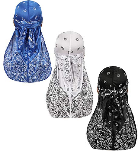 Bandana Doo en soie pour homme et femme avec longue queue et sangles larges pour 360 vagues, Noir, bleu marine, blanc, 59 EU