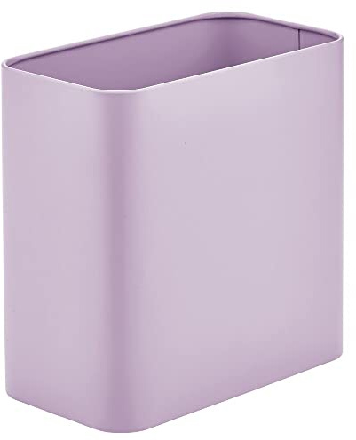 mDesign Metal Wastepaper Bin — Compact Rectangular Bathroom Bin — Rubbish Basket for Home and Office — Light Purple