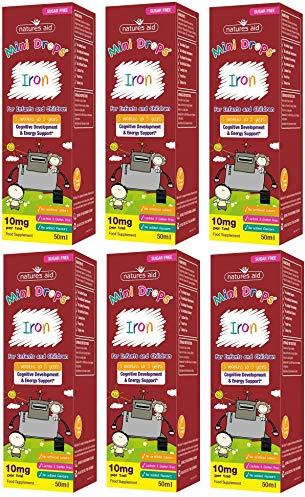Natures Aid Iron Mini Drops for Infants and Children, Cognitive Development, Sugar Free, 50 ml (Pack of 6)