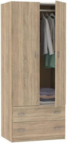 MUEBLES PITARCH | Armario Dormitorio Ropero 2 Puertas 2 Cajones, Roble Cambrian, 180x74x50 cm(Alto x Ancho x Fondo), Mueble Auxiliar Moderno, Colección Tibet