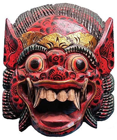 SAWA Holzmaske Barong II, 21-23 cm Wandmaske (rot antik)