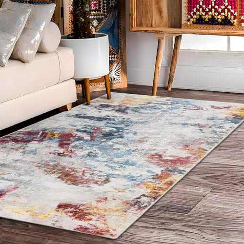 Taleta Graffit Waschbarer Läufer, klein, rutschfest, bunt, modern, abstrakt, weicher Kurzflor-Teppich, für Innenbereich, für Boden, Wohnzimmer, Schlafzimmer (mehrfarbig, 80 x 150 cm)