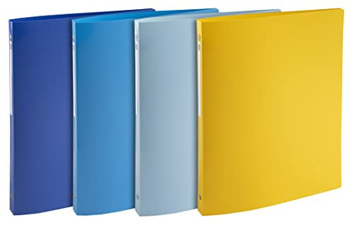 Exacompta 51110E 4er Pack Ringhefter BeeBlue aus flexiblem Recycling-Kunststoff 4 O-Ring-Mechanik DIN A4 Füllhöhe 15 mm Rücken 20 mm farbig sortiert Ringbuch Hefter ideal für Büro und Schule