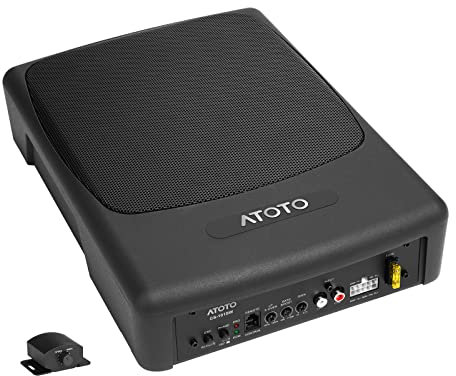 ATOTO CS-101SW 10 Zoll Aktiv Auto Subwoofer, Kompakter Untersitz Aktiver Subwoofer Auto mit Eingebauter Verstärker, 400 Watt Max, Low- und High Level-Eingängen, Fernbedienung Subwoofer-Steuerung