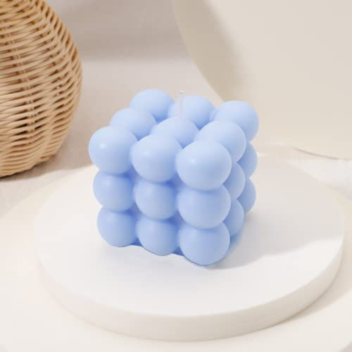 Candela a bolle | Candele artigianali naturali e profumate | Candele 100% vegane | Candele decorative sostenibili realizzate con cera di soia naturale | decorazione bohémien | 6 x 6 x 6 cm (1pc, blu)