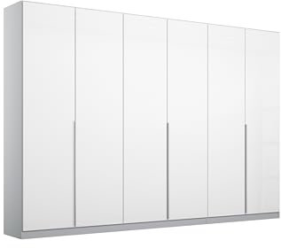 Rauch Möbel Alabama Drehtürenschrank Schrank Kleiderschrank Weiss Hochglanz/Grau, 6-türig, inkl. Zubehörpaket Premium, 3 Kleiderstangen, 6 Einlegeböden, 3 Schubkästen, BxHxT 271x210x54 cm