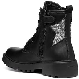 Geox J Casey Girl G Ankle Boot, Black/DK Silver, 36 EU