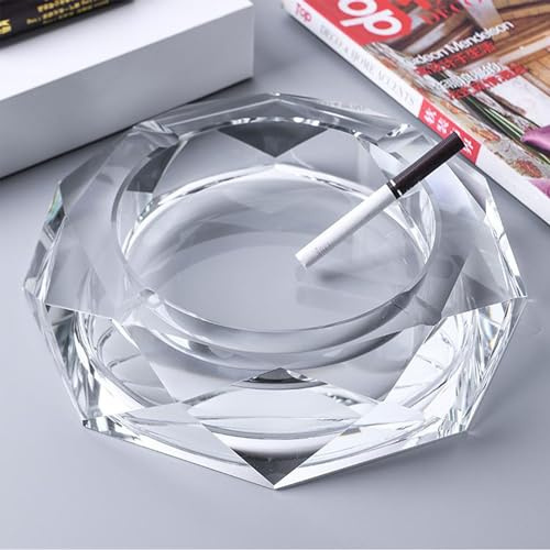 YUEMING Cenicero de Cristal para Cigarrillos - Interior y Exterior Decorativo de Mesa para Casa y Oficina (Transparente-15cm)